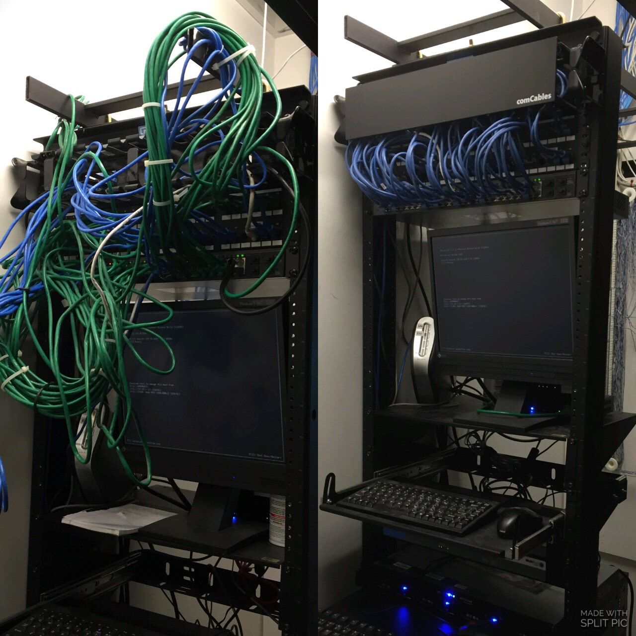 Cat 5e cabling installation clean up before and after pictures